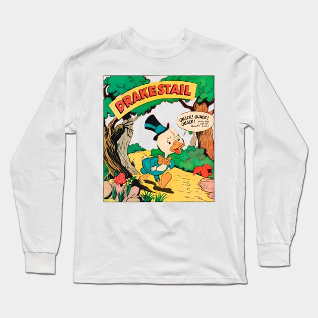 Drakestail Retro Duck with Hat walks worried: When do i get my money back? Vintage Comic 1947 Long Sleeve T-Shirt by REVISTANGO